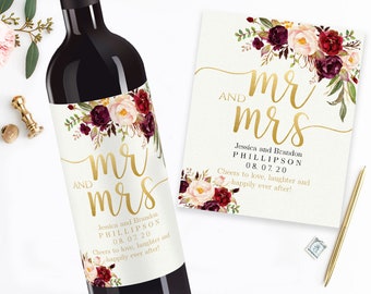 Wedding Wine Bottle Labels Editable Wine Personalized Wine Label Printable Sticker Labels Custom Wine Labels Mr and Mrs PDF Instant Download