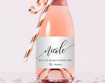 Bridesmaid Proposal Labels, Mini Champagne Wine Label, Instant Download, 100% Editable Text, Templett, SPC