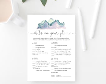 Mountain Baby Shower Game: What's on Your Phone (DIY Template, SPM)