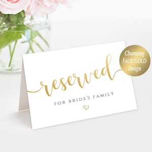 Reserved Sign Wedding Printable Reserved Table Sign, Instant Download, Edit with Templett, Faux Gold