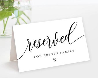 Reserved Table Sign, Flat or Folded Reserved Chair Sign, 100%  Editable Template, Instant Download, Templett, SPC