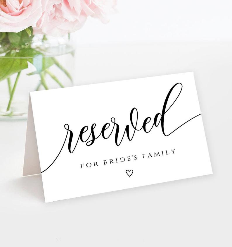 Reserved Table Sign Flat or Folded Reserved Chair Sign 100 Etsy