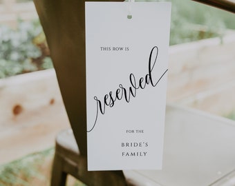 Wedding Reserved Seating Sign: Printable Chair Tag (Instant Download, SPC)