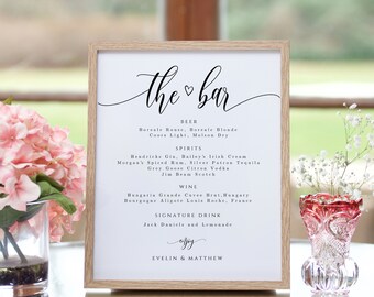 Bar Menu Sign Template: Printable Wedding Drinks (Instant Download, SPC)