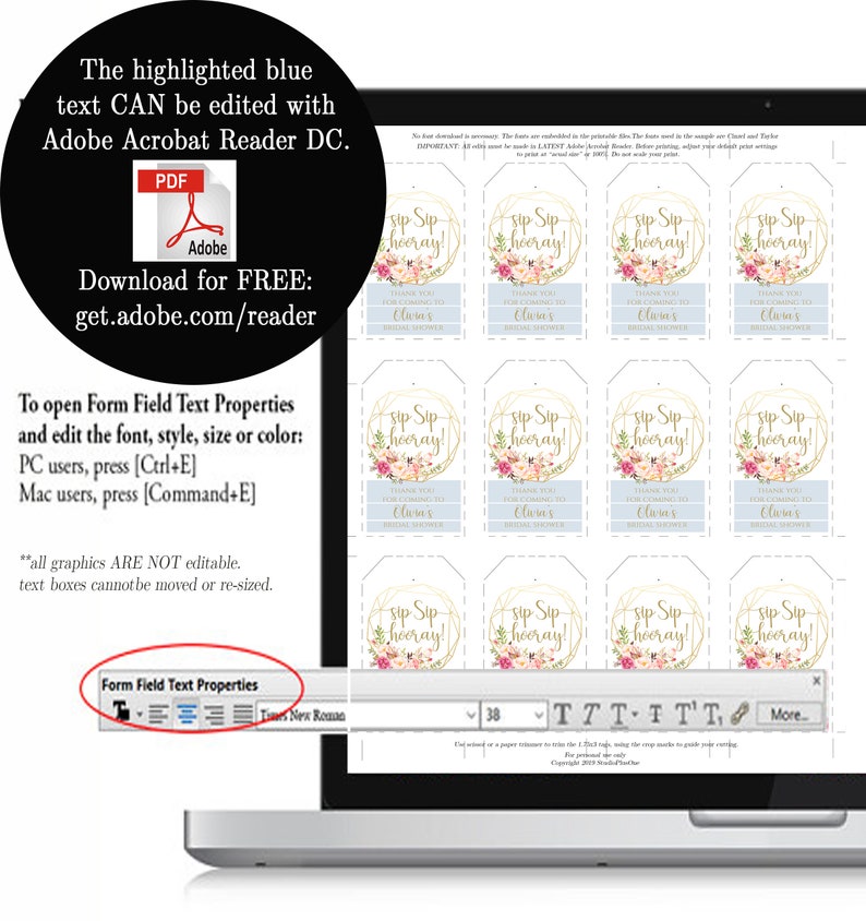 Thank You Tags Printable Thank You Tags Template Thank You Tags Instant Download Wedding Thank You Gift Tags Pastel Blooms Sip Sip Hooray