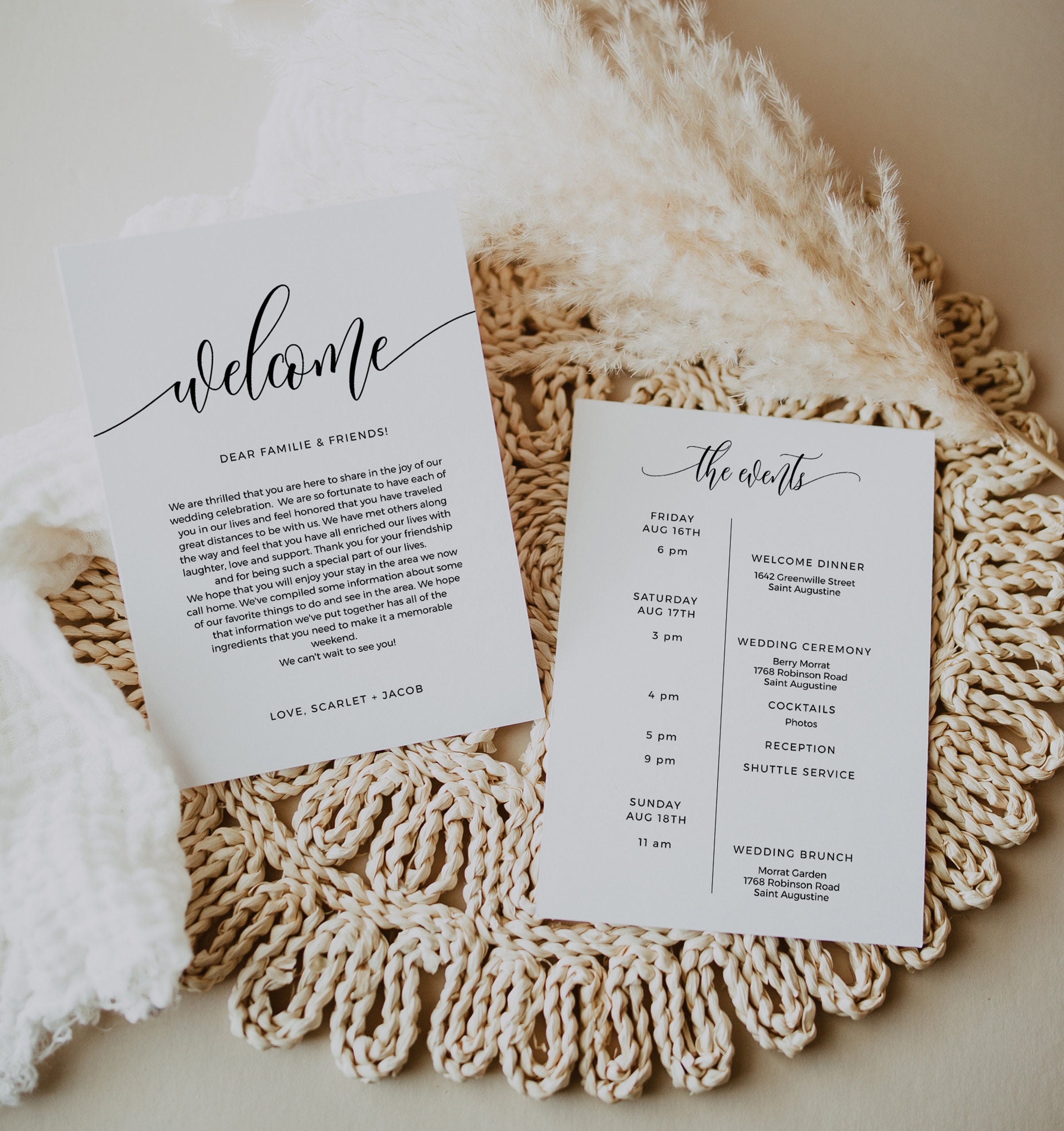 Minimalist Wedding Welcome Letter Timeline Template Wedding - Etsy