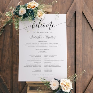 Wedding Program Sign, Minimalist Order of Service Poster, Editable Template, Instant Download, Templett, SPC