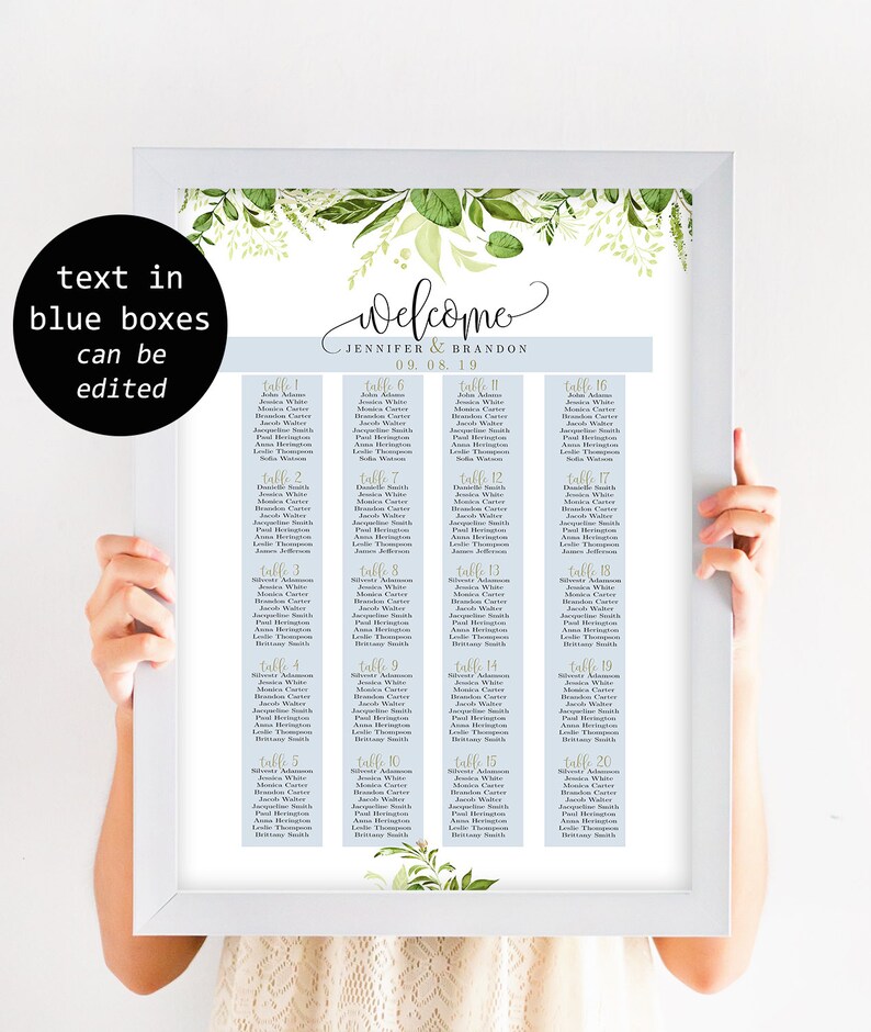 Greenery Wedding Seating Chart Template Alphabetical ...