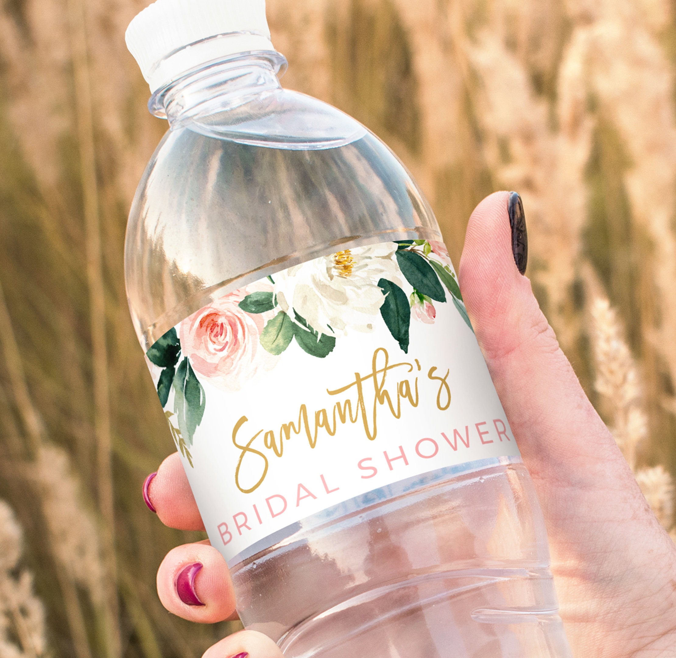 Bridal Shower Water Bottle Label Template Blush Floral Bridal  Etsy Pertaining To Bridal Shower Label Templates