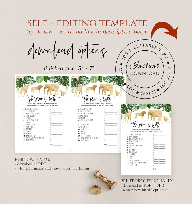 The Price is Right Baby Shower Game Safari Baby Shower Etsy