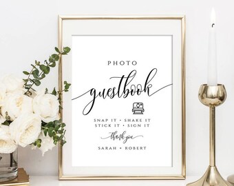 Personalized Photo Guestbook Sign: Elegant Photo Booth Decor (Instant Download, SPC)