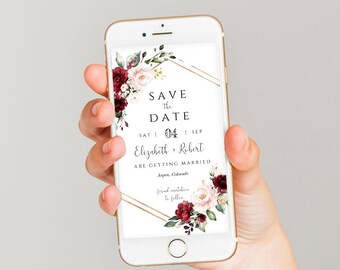 Floral Save the Date Electronic Invitation: Editable Wedding Announcement (Digital Download, SRF)