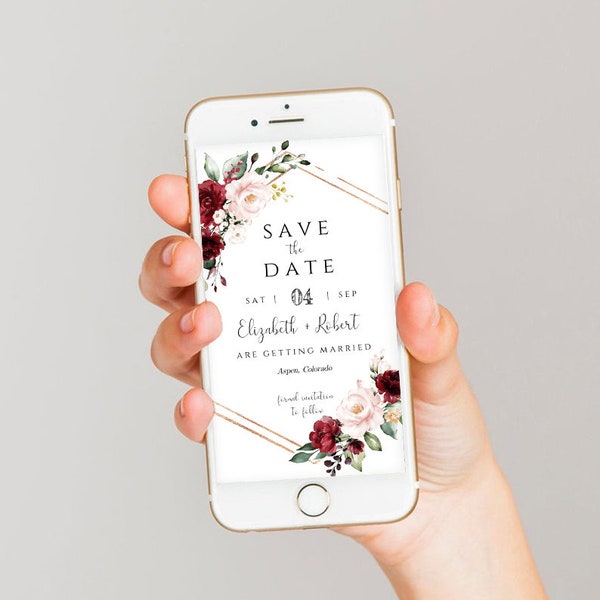 Save the Date Electronic Invitation Template Wedding Date Announcement, Instant Download, 100% Editable Text, Templett, SRF