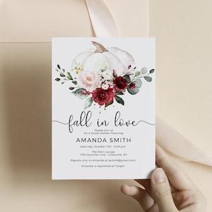 Bridal Shower Invitation, Fall in Love Floral Bridal Shower Pumpkin Invitation, Edit with TEMPLETT, SRF