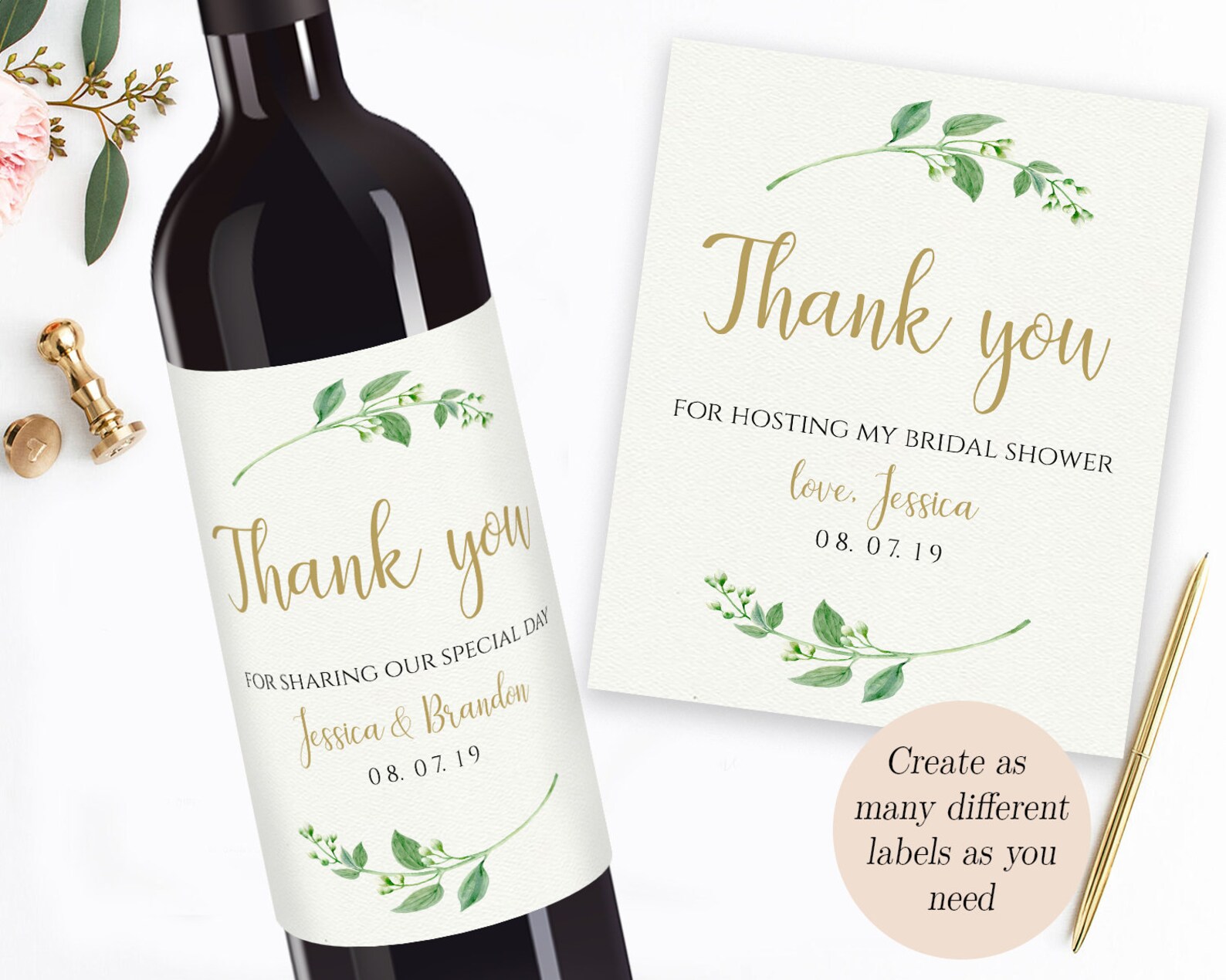 Wedding Thank You Wine Label Wedding Wine Printable Wine Label | Etsy