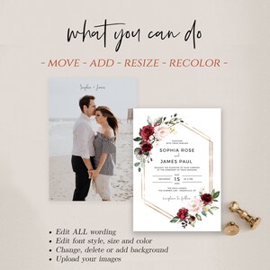 Wedding Invitation Template, Red Floral, Instant Download, Printable Invite, Edit with Templett, SRF image 5