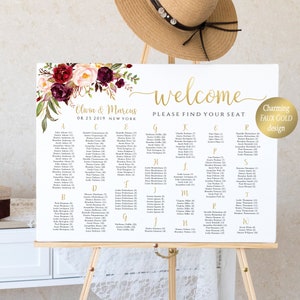 Alphabetical Seating Chart, Wedding Seating Chart Find Your Seat Wedding Table Plan Wedding Sign Printable, US & UK Poster Sizes, Marsala