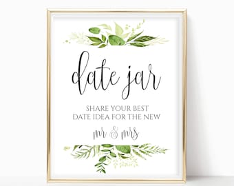 Printable Date Jar Sign Date Night Jar Date Night Sign Date Night Ideas Date Ideas Wedding Sign Instant Download 8x10, 5x7, 4x6 Greenery