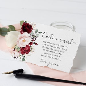 Rote Blumen Einschluss Kartenvorlage, Hochzeit, Brautparty, Babyparty, erstellen Sie jede Einlegekarte, Registrierung, Buch Anfrage, Templett Maroon SRF