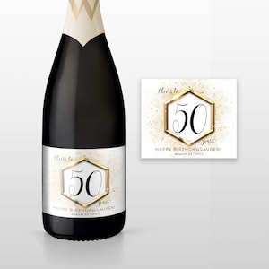 Personalized Birthday Champagne Label: Any Age, Gold Glitter (Instant Download)