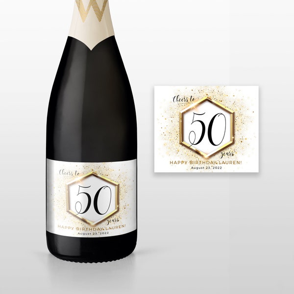 Birthday Champagne Label, Wine Bottle Labels, 50th Birthday, 40th, 30th, 21st - Any Age, Instant Download, 100% Editable