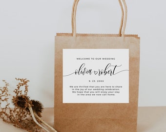 Wedding Welcome Bag Labels, Hotel bag Stickers, Wedding Favours, Editable, Instant Download, Templett, SPC