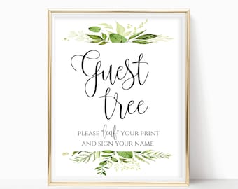 Printable Guest Tree Sign Please Leaf Your Name Guest Book Alternative Wedding Guest Book Sign Instant Download 8x10, 5x7, 4x6 Greenery