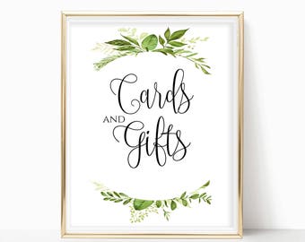 Cards and Gifts Sign: Greenery Wedding Table Decor (Digital Download)