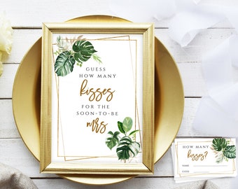 Bridal Shower Game: How Many Kisses Sign & Ticket (Editable Template, SPP)