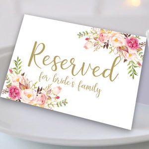 Floral Reserved Sign Reserved Printable Reserved Wedding Sign Reserved Table Sign Wedding Printable Wedding Templates Reserved Seating Signs