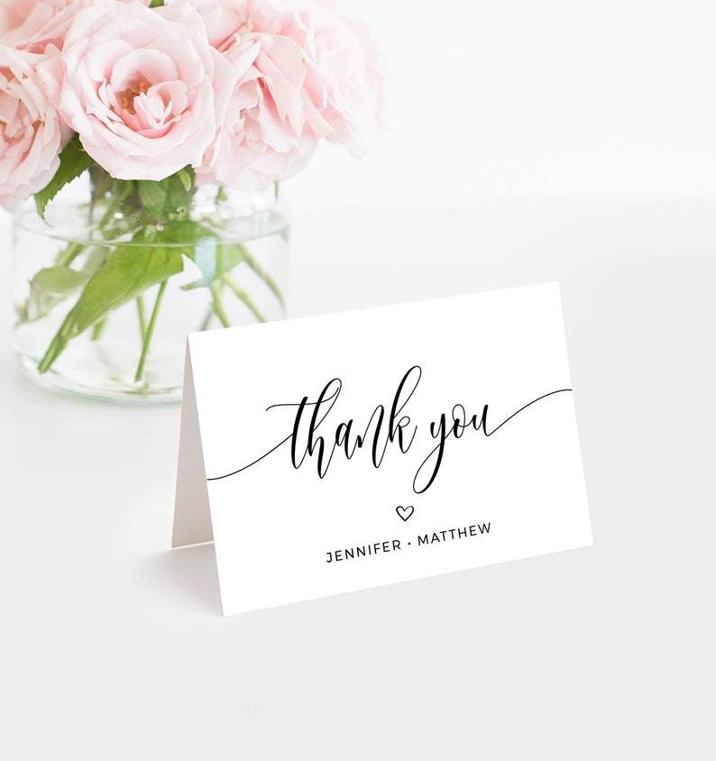SPC Templett Calligraphy Wedding Thank You Card Template Printable Folded Thank You Card Instant Download