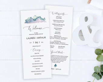 Mountain Wedding Program, Printable Order of Service, Instant Download, Templett, SPM
