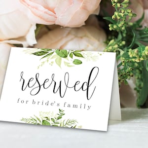 Reserved Printable Reserved Wedding Sign Reserved Table Sign Wedding Printable Wedding Template Instant Download Editable PDF Greenery DIY