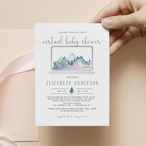 Virtual Baby Shower Invitation Mountain Social Distance Baby Shower Invite, Instant Download, Editable Template, Templett, SPM