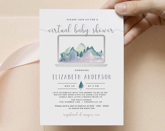 Virtual Baby Shower Invitation Mountain Social Distance Baby Shower Invite, Instant Download, Editable Template, Templett, SPM