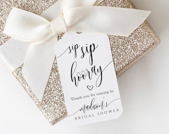 Sip Sip Hooray Favor Tag: Editable Bridal Shower Template (Digital Download, SPC)