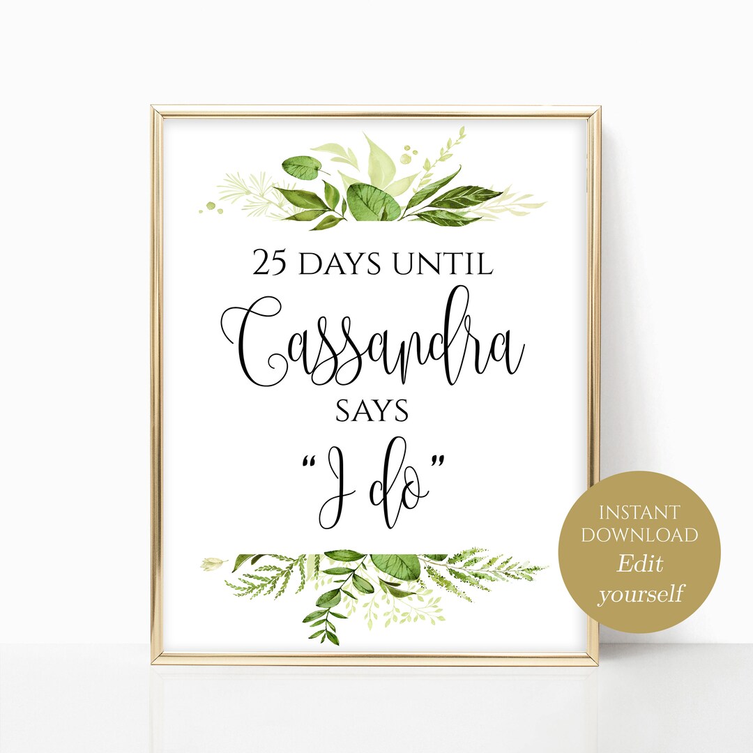 Days Until She Says I Do Sign Bridal Shower Sign Bridal Sign ...