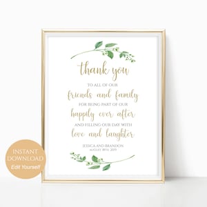 Personalized Wedding Sign Custom Wedding Sign Thank You Wedding Sign To Our Family and Friends Digital Wedding Sign 4x6, 5x7, 8x10 Jasmine image 1