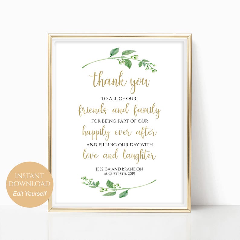 Personalized Wedding Sign Custom Wedding Sign Thank You Wedding Sign To Our Family and Friends Digital Wedding Sign 4x6, 5x7, 8x10 Jasmine image 1