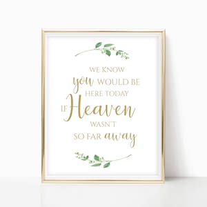 We Know you Would be Here Today if Heaven wasn&#39;t so Far Away Printable Memorial Table Sign Remembrance Poster Instant Download 4x6,5x7,8x10