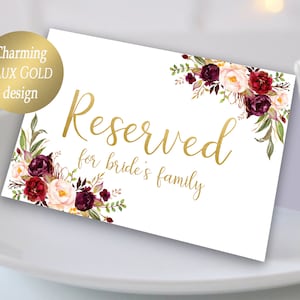 Editable Reserved Printable Reserved Wedding Sign Reserved Table Sign Wedding Printable Wedding Template PDF Instant Download Reserved Sign