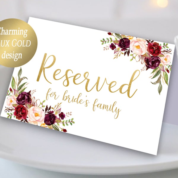 Editable Reserved Printable Reserved Wedding Sign Reserved Table Sign Wedding Printable Wedding Template PDF Instant Download Reserved Sign