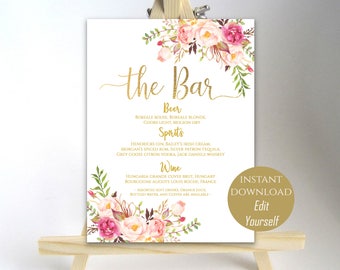 Bar Menu Sign The Bar Sign Wedding Bar Menu Printable Wedding Sign Wedding Bar Sign Drink Menu Poster Instant Download 8x10, 18x24, 24x36