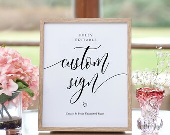 Custom Sign Template, Printable Wedding Sign, Portrait / Landscape, 8x10 / 5x7, Instant Download, Edit with Templett, SPC