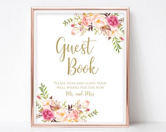 Guestbook Sign Wedding Guestbook Please Sign Our Guestbook Wedding Poster Digital Print PDF Instant Download 8x10, 5x7, 4x6 Pastel Blooms