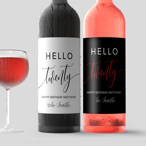 Birthday Wine Label Template, Hello Twenty Wine Bottle Label, Instant Download, 100% Editable Text, Any Age, SPC