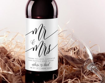 Mr and Mrs Wedding Wine Label Template (Instant Download, SPC)