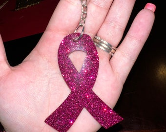 Cancer Awareness Portachiavi / Portachiavi a nastro glitterato personalizzato, portachiavi cancro, portachiavi a nastro, portachiavi glitterato