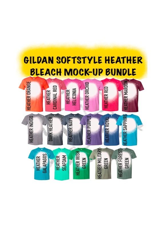 17 Shirt Mockup Bundle, Gildan Softstyle BLEACHED Heather Colors Mockup Bundle, Shirt Mockups, Gildan Mock up, Flatlay bundle,Bleached shirt