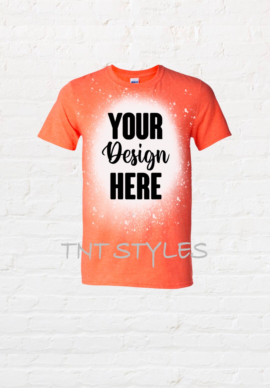 Gildan Heather Orange Bleached Tee Mockup, Bleached Shirts Blank